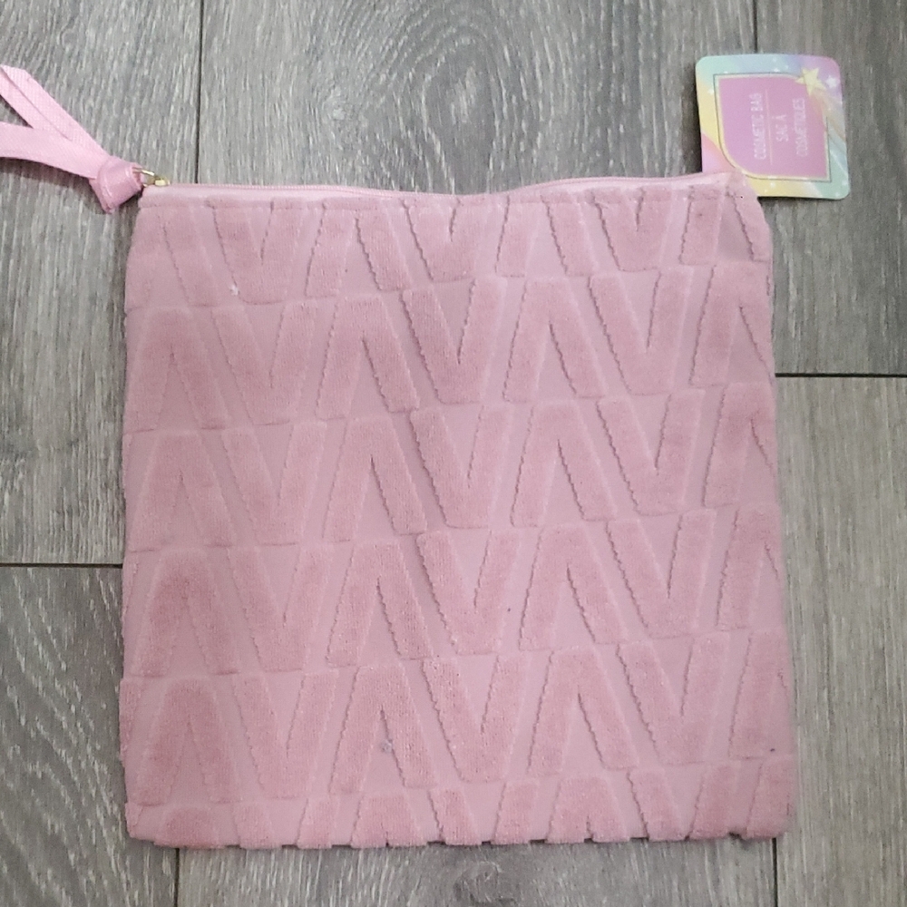 Soft Pink Suede-Texture Cosmetic Pouch Bag